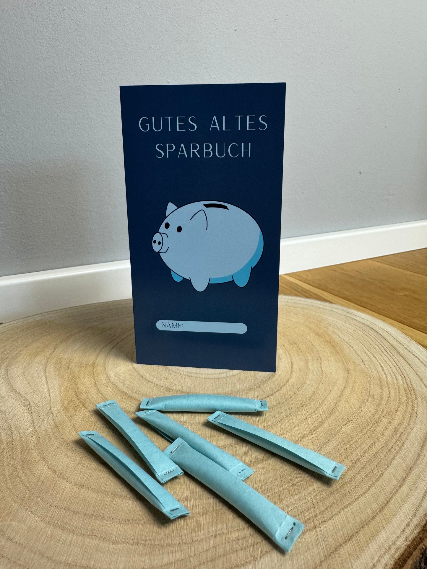 Sparchallenge „Gutes altes Sparbuch“ | 3er Klappkarte | Rubbeln, Lose & Abstreichen