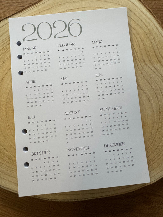 Kalender Einlagen 2026 | A5 & A6 | gelocht