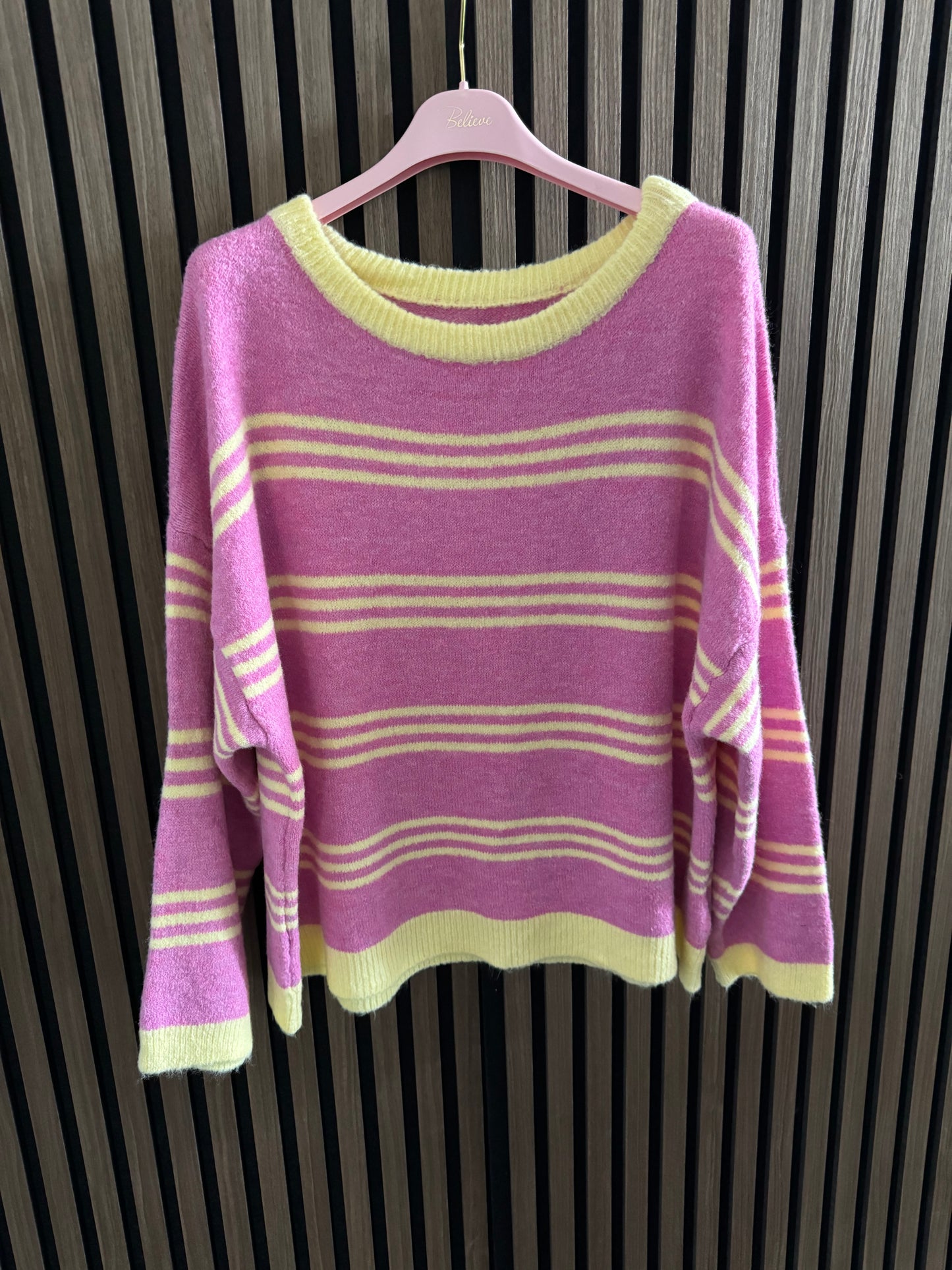 KUSCHLIGER STREIFEN PULLOVER | ROSA-GELB