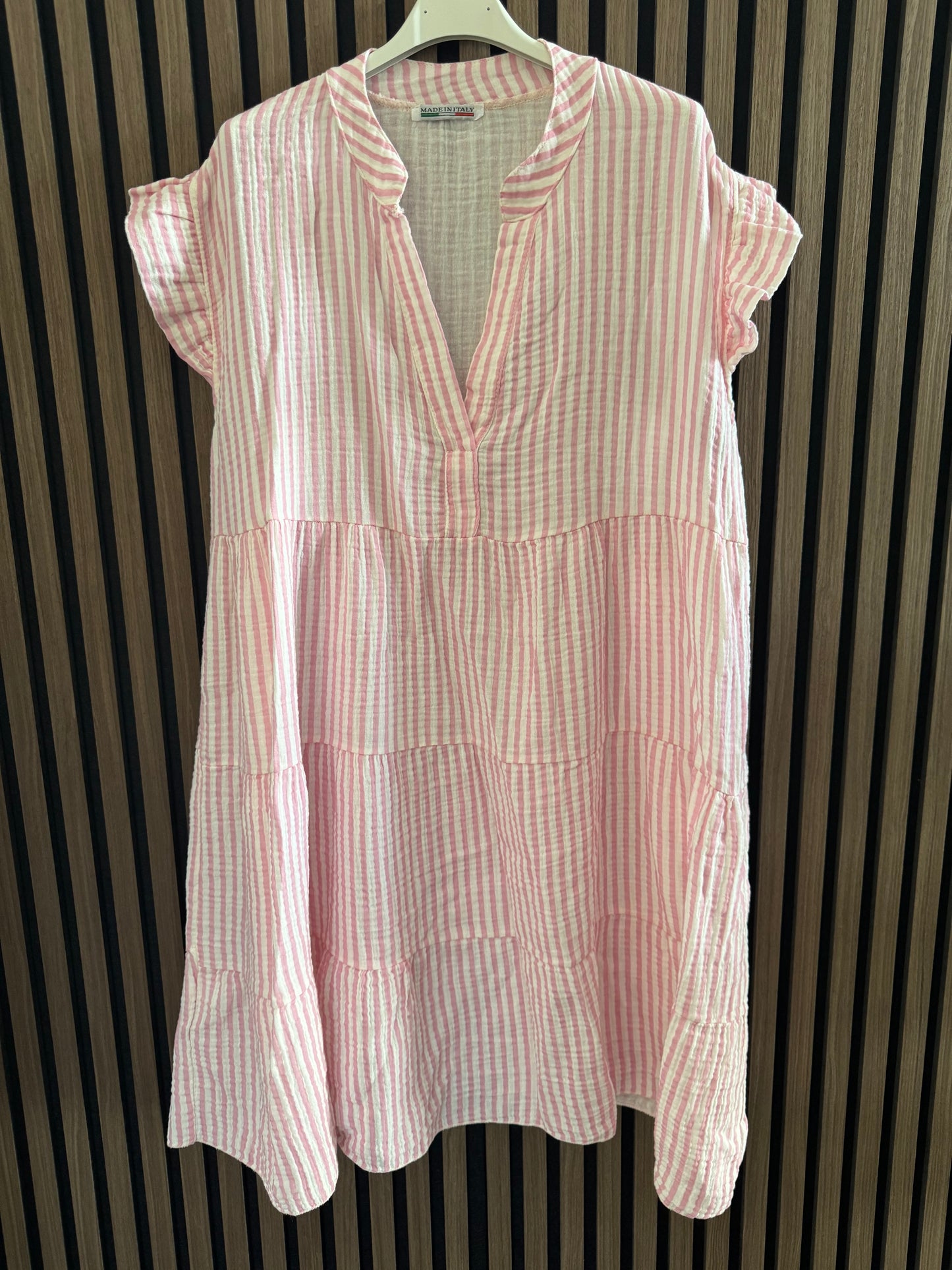 SOMMERLICHES MUSSELIN KLEID | STREIFEN | KURZ