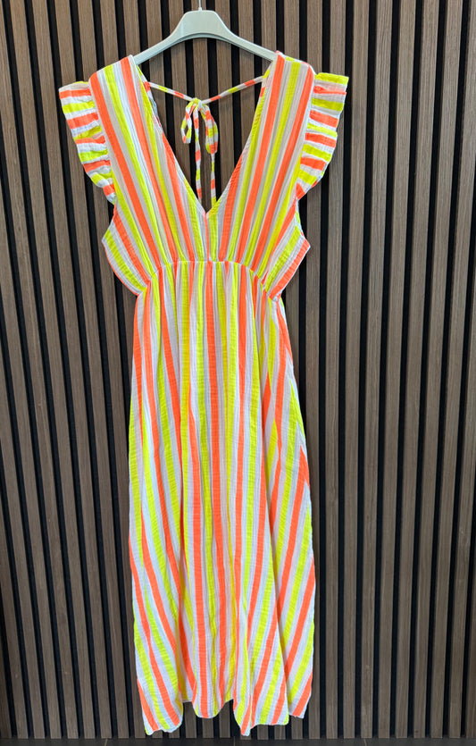 SOMMERLICHES MUSSELIN KLEID | NEON | LANG