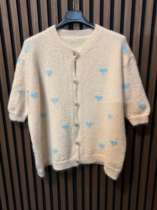 KURZARM CARDIGAN | HERZEN | CREME-HELLBLAU
