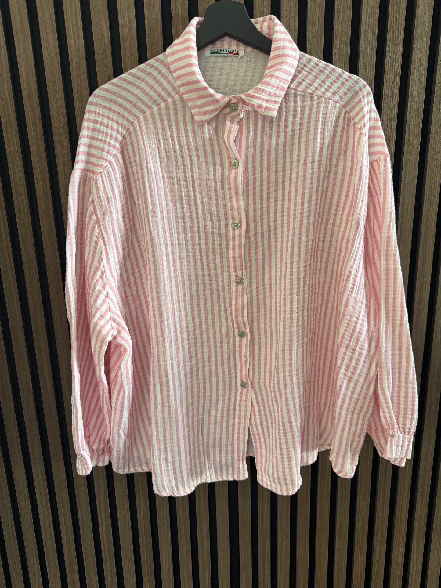 MUSSELIN BLUSE STREIFEN | ROSA