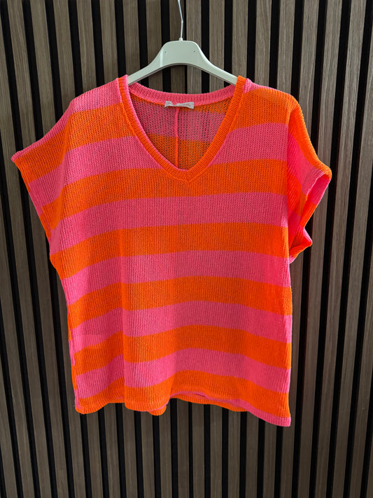 STRICK SHIRT | STREIFEN | PINK-ORANGE