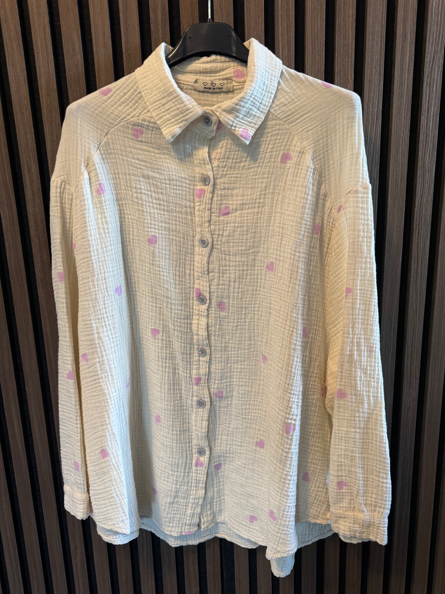 MUSSELIN BLUSE HERZEN | CREME-ROSA