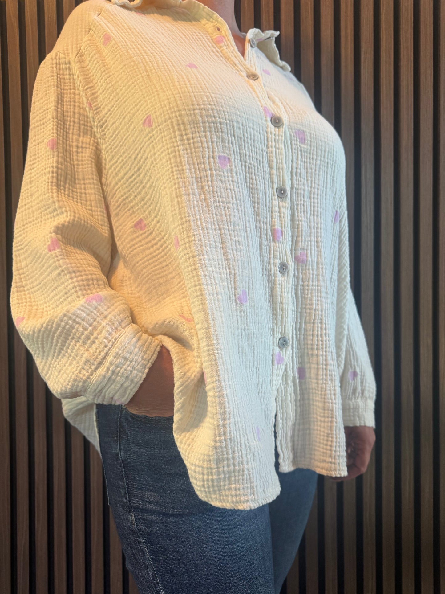 MUSSELIN BLUSE HERZEN | CREME-ROSA