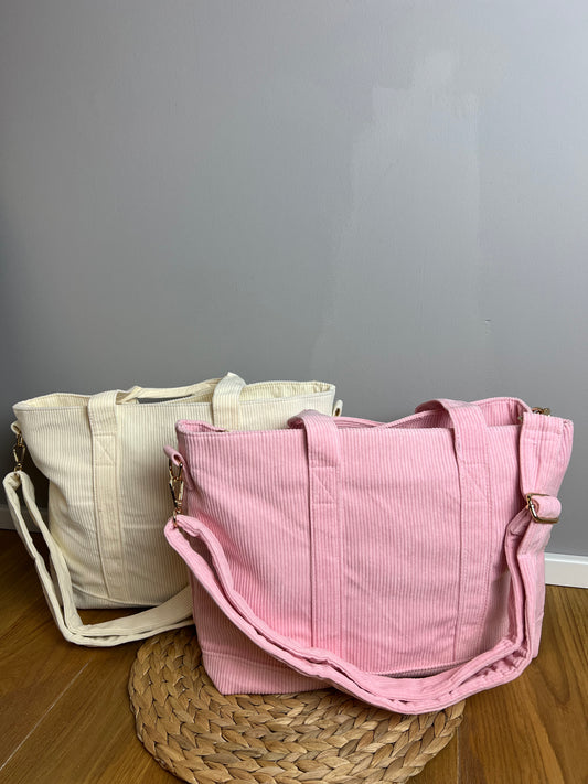 Handtasche - Cord - Farben creme und rosa