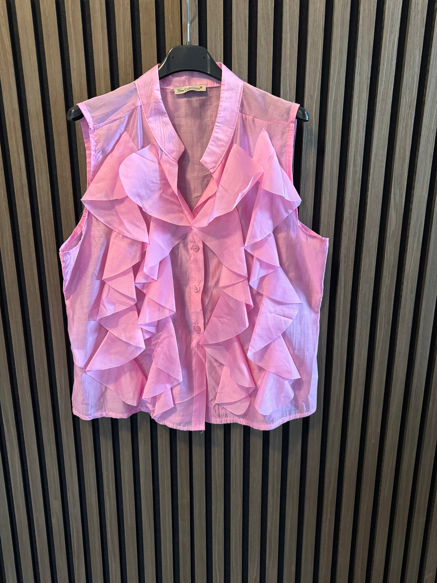 LEICHTE ÄRMELLOSE BLUSE | RÜSCHEN | PINK