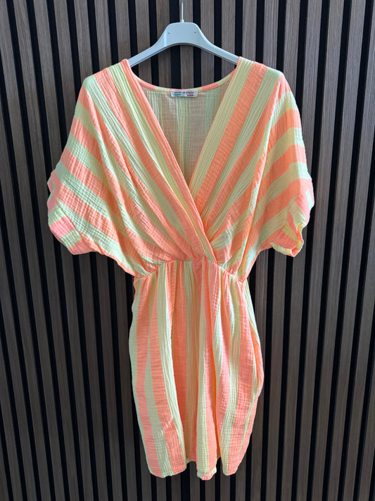 MUSSELIN JUMPSUIT KURZ | ORANGE / GELB
