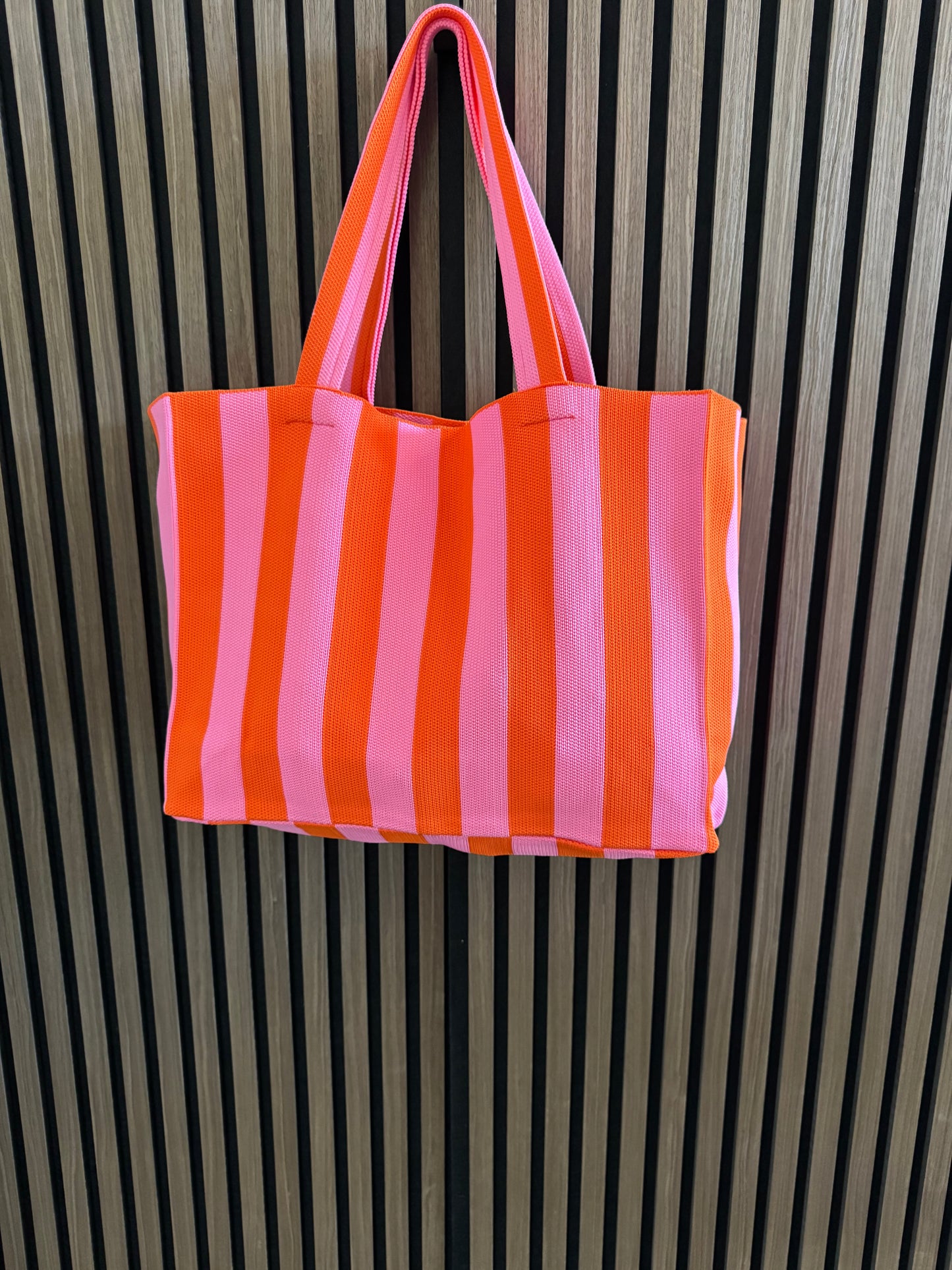 STRANDTASCHE SUMMER | STREIFEN | ROSA-ORANGE