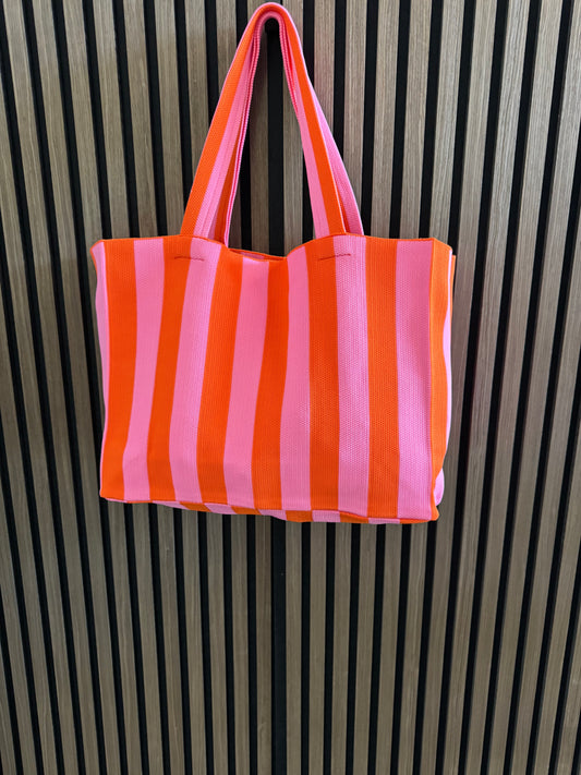 STRANDTASCHE SUMMER | STREIFEN | ROSA-ORANGE