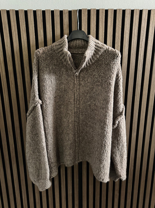 KUSCHLIGER ZIPP CARDIGAN | TAUPE