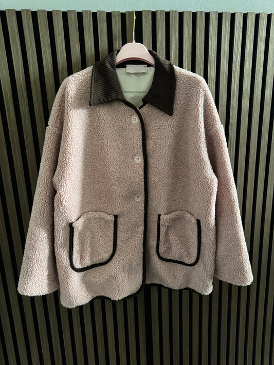TEDDY JACKE MIT KNÖPFN | ROSA / CHOCOLATE