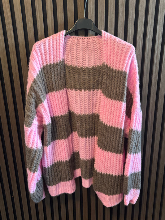 KUSCHLIGE STRICKJACKE | BREITE STREIFEN | ROSA-TAUPE